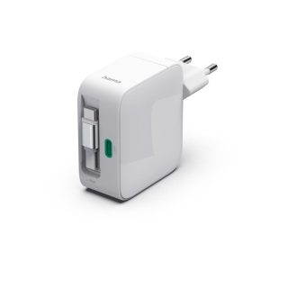 HAMA Бързо зарядно, 30 W, GaN, 2x USB-C, с разтегателен кабел 0.7м, бял