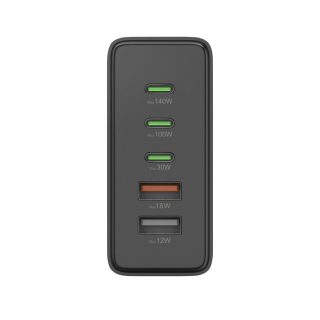 HAMA Зарядна станция 140 W, GaN, Fast Charger, 3 x USB-C, 2 x USB-A, PD