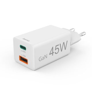 HAMA Бързо мини зарядно, 45 W, 1x USB-C - 1x USB-A, PD, бяло