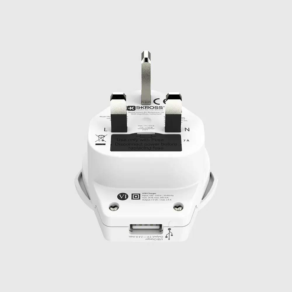 Skross универсален адаптер World to UK, USB