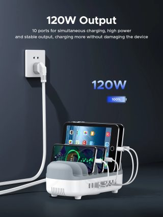 Orico зарядна станция за мобилни устройства Charger Station 220V - 10 x USB 120W white - DUK-10P-EU-WH