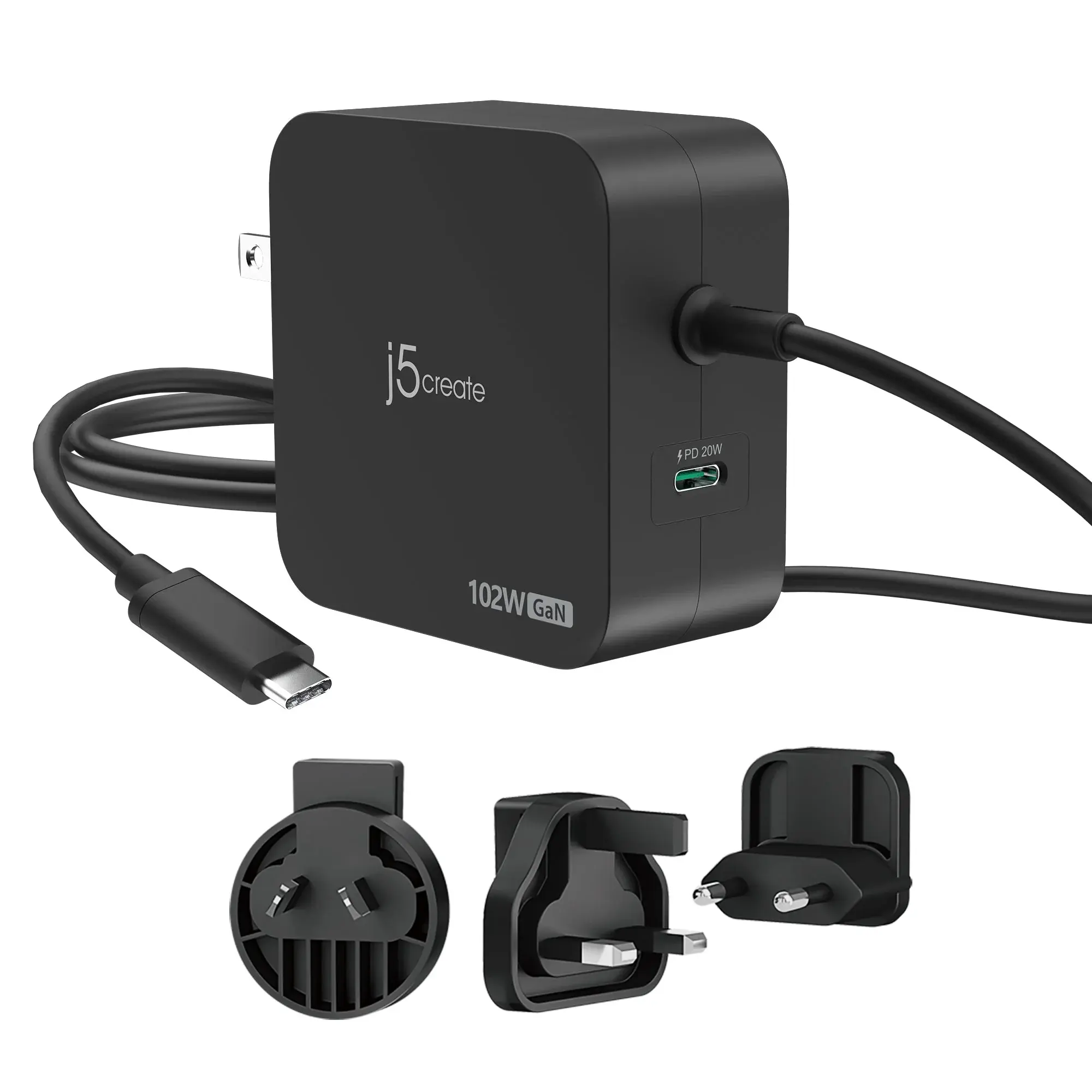 j5create JUP25102V Зарядно 220V-  GaN 102W  USB-C 2порта- за лаптопи, таблети, телефони