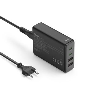 HAMA Зарядна станция 65 W, GaN, Fast Charger, 2 x USB-C, 2 x USB-A, PD