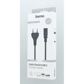 Захранващ кабел HAMA 200732, Euro-plug, 2pin(IEC C7) женско, 1.5 m, Черен