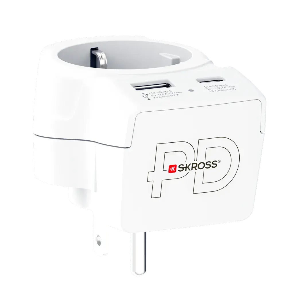 Skross универсален адаптер Europe to USA+1xUSB A/C, 20W , 1500284E