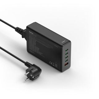HAMA Зарядна станция 240 W, GaN, Fast Charger, 4 x USB-C, 1 x USB-A, PD