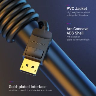 Vention Кабел Cable - Display Port v1.2 DP M / M Black 4K 3M - HACBI