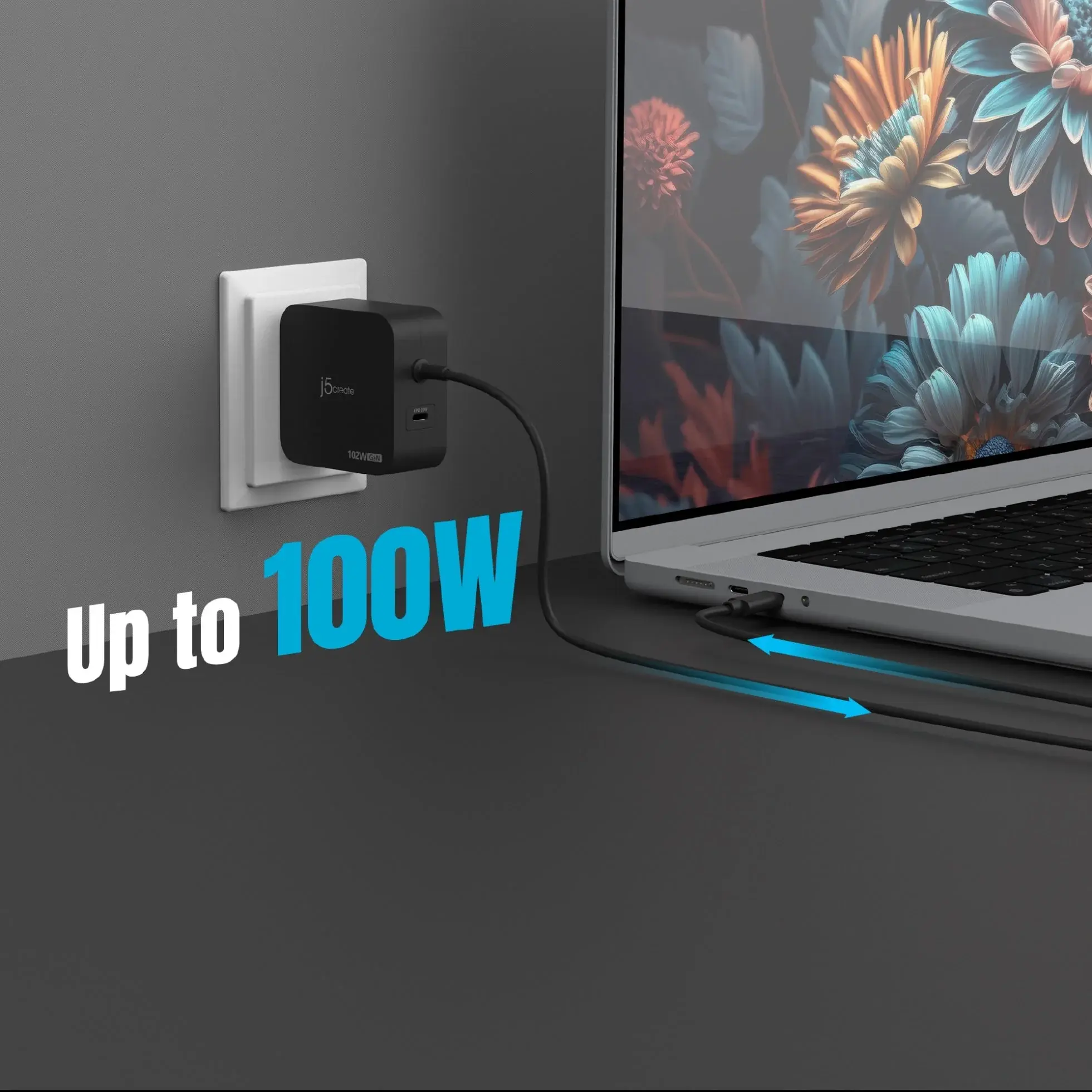 j5create JUP25102V Зарядно 220V-  GaN 102W  USB-C 2порта- за лаптопи, таблети, телефони
