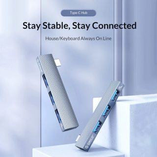 Orico хъб USB3.0/2.0 HUB 3 port TYPE C, Aluminum - AH-W13-GY