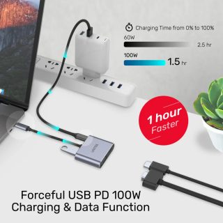 Unitek докинг станция Docking Station Type-C 4-in-1 - uHUB Q4+ Lite D1049A - USB-C PD100W x 1, HDMI x 1, VGA, USB2.0 x 1