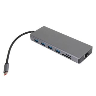 VCom докинг станция Docking Station USB-C 13-in-1 - CU4706 - HDMI x 2, DP, USB3.0 x 3, USB-C, USB2.0, RJ45, SD/TF, PD100W, Audio, L-Shape USB-C