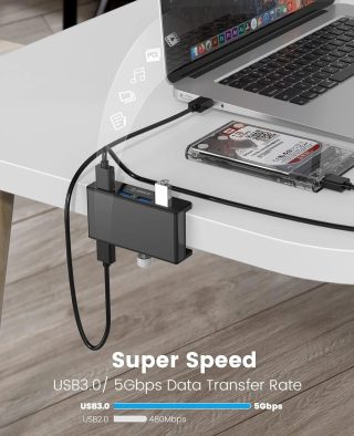 Orico хъб USB 3.0 HUB Clip Type 4 port, Black - MH4PU-BK