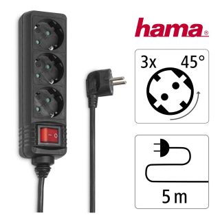 HAMA Разклонител 3 гнезда, 5м,черен с бутон вкл/изкл