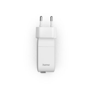 HAMA Бързо зарядно, 65 W, GaN, 2x USB-C, с разтегателен кабел 0.7м, бял