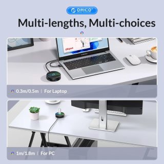 Orico хъб HUB USB3.1 Type-C 4 port - 4 x USB3.0 White, Audio/Mic x 1 - YS4-C3-03-WH-BP