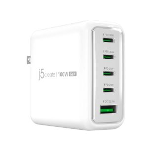Мрежово зарядно JUP53100 100W GaN, 5 порта, USB-C, USB-A