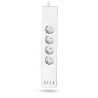 HAMA Смарт разклонител Wi-Fi  2.4Ghz, 4 гнезда, 4xUSB, 1.7 m, бял