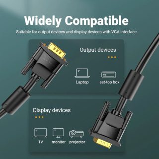 Vention Кабел за монитор Cable VGA HD15 M / M 1.5m Gold Plated, 2 Ferrites - DAEBG