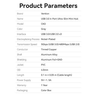 Vention хъб USB3.0 HUB 4 port Aluminium - CKOHB