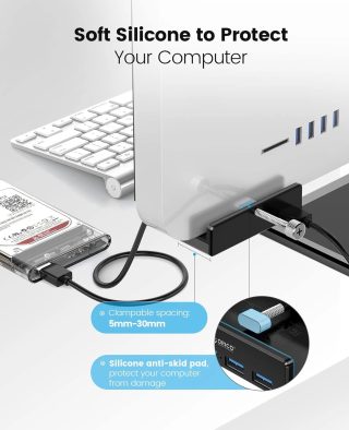 Orico хъб USB 3.0 HUB Clip Type 4 port - aux Micro-USB power input, Black - MH4PU-P-BK