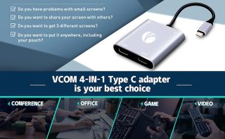 VCom докинг станция Docking Station USB-C 4-in-1 - CU450S - HDMI x 2, USB2.0, USB-C PD3.0 100W, MST