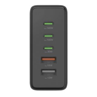 HAMA Зарядна станция 140 W, GaN, Fast Charger, 3 x USB-C, 2 x USB-A, PD