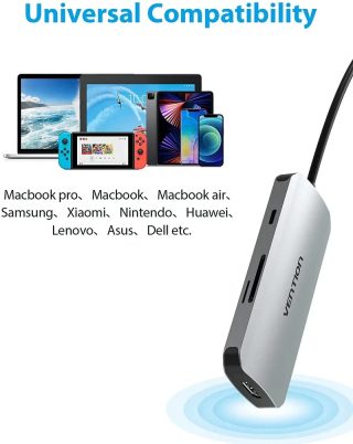 Vention докинг станция Docking Station Type-C - TOJHB - HDMI x 1, USB3.0 x 3, USB-C PD100W x 1, SD/TF