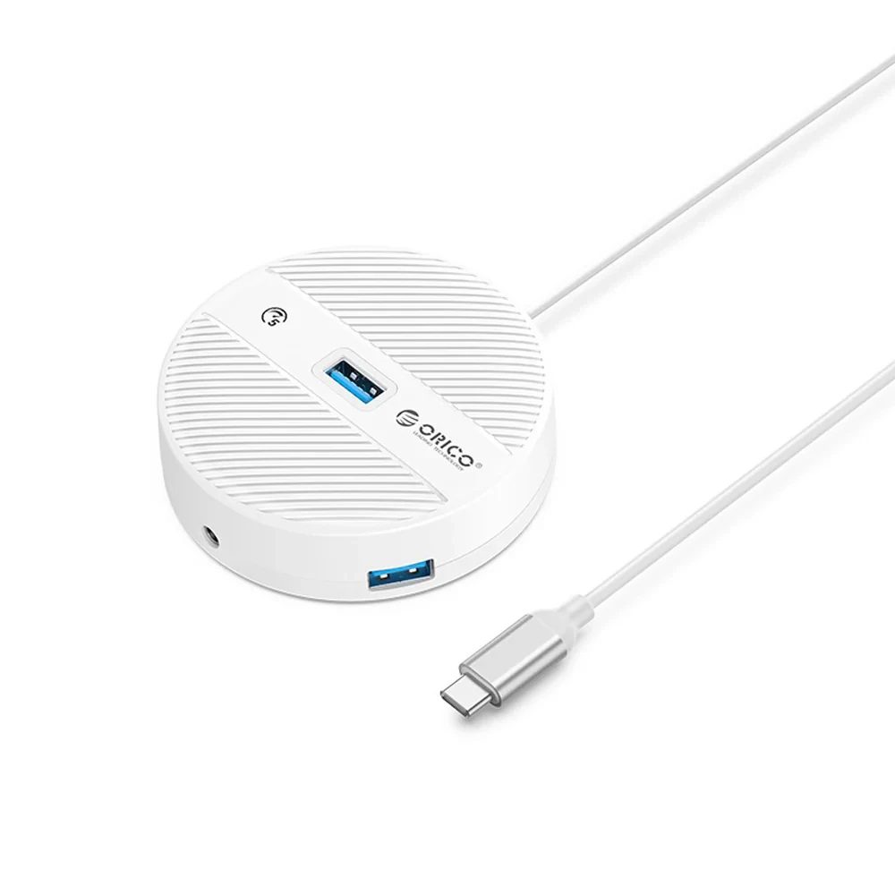 Orico хъб HUB USB3.1 Type-C 4 port - 4 x USB3.0 White, Audio/Mic x 1 - YS4-C3-03-WH-BP
