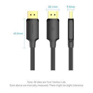 Vention Кабел Cable - Display Port v1.2 DP M / M Black 4K 1.5M - HAKBG