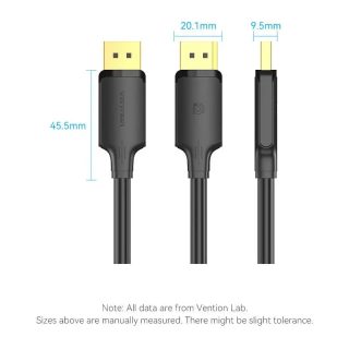 Vention Кабел Cable - Display Port v1.2 DP M / M Black 4K 1M - HAKBF