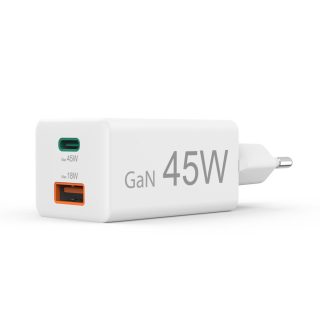 HAMA Бързо мини зарядно, 45 W, 1x USB-C - 1x USB-A, PD, бяло