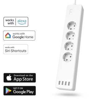 HAMA Смарт разклонител Wi-Fi  2.4Ghz, 4 гнезда, 4xUSB, 1.7 m, бял