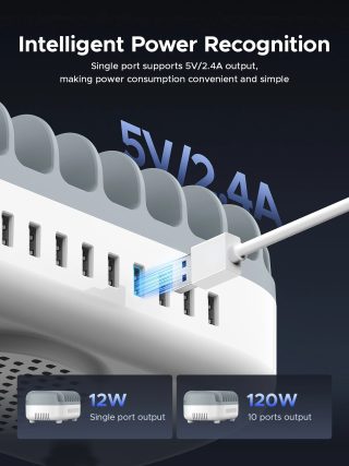 Orico зарядна станция за мобилни устройства Charger Station 220V - 10 x USB 120W white - DUK-10P-EU-WH
