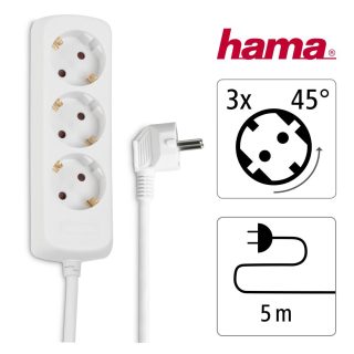 HAMA Разклонител 3 гнезда, 5м, бял