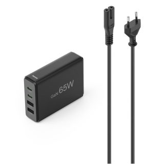 HAMA Зарядна станция 65 W, GaN, Fast Charger, 2 x USB-C, 2 x USB-A, PD
