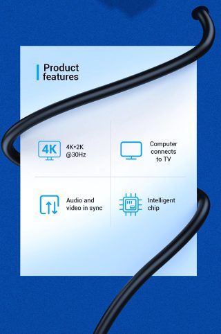 Vention кабел Cable DisplayPort to HDMI 1.5m - 4K, Gold Plated - HAGBG