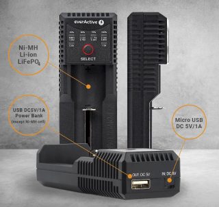 Зарядно устройство за LiIon/NiMh батерии 3,7v/1.2v универсално 1 гнездо USB Type C UC-100C EverActive