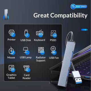 Orico хъб USB3.0/2.0 HUB 4 port, Aluminum - AH-A13-GY