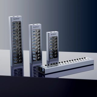Orico хъб USB3.0 HUB 7 port with Power Adapter, On/Off buttons, Aluminium - AT2U3-7AB-EU-GY