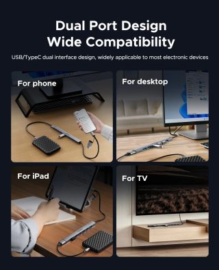Orico хъб HUB USB-C 5 port - USB3.0 x 1, USB2.0 x 2, USB-C x 2, Aluminium - YSA4-U2-GY