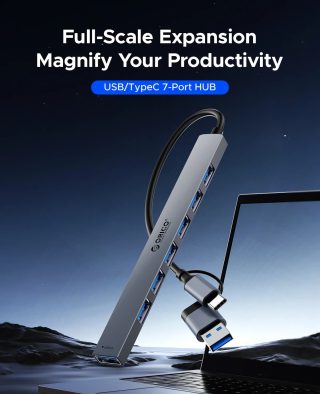 Orico хъб HUB USB-C 5 port - USB3.0 x 1, USB2.0 x 2, USB-C x 2, Aluminium - YSA4-U2-GY