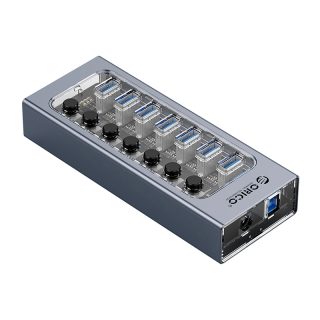 Orico хъб USB3.0 HUB 7 port with Power Adapter, On/Off buttons, Aluminium - AT2U3-7AB-EU-GY