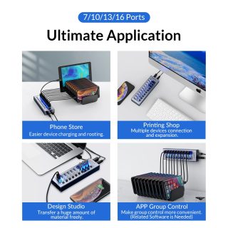 Orico хъб USB3.0 HUB 7 port with Power Adapter, On/Off buttons, Aluminium - AT2U3-7AB-EU-GY