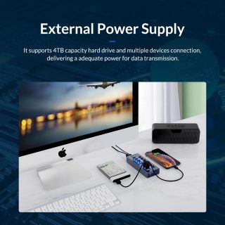 Orico хъб USB3.0 HUB 7 port with Power Adapter, On/Off buttons, Aluminium - AT2U3-7AB-EU-GY