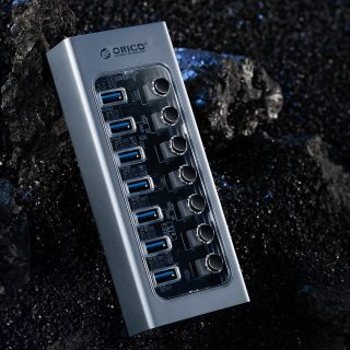 Orico хъб USB3.0 HUB 7 port with Power Adapter, On/Off buttons, Aluminium - AT2U3-7AB-EU-GY