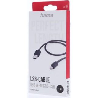HAMA Кабел USB-A - Micro-USB, 1 m, черен